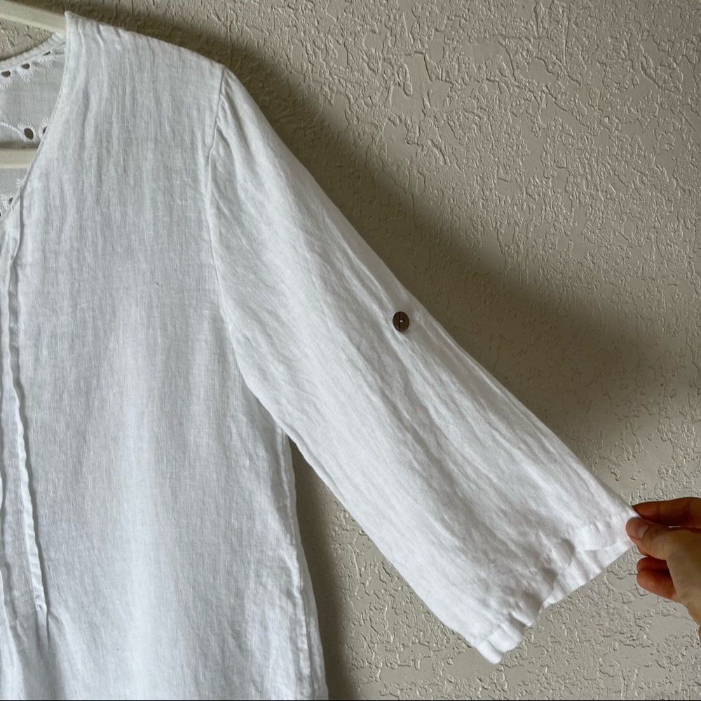 Lungo L’arno made in Italy women’s 100% Linen 3/4 sleeve top, M, white - Picture 6 of 11